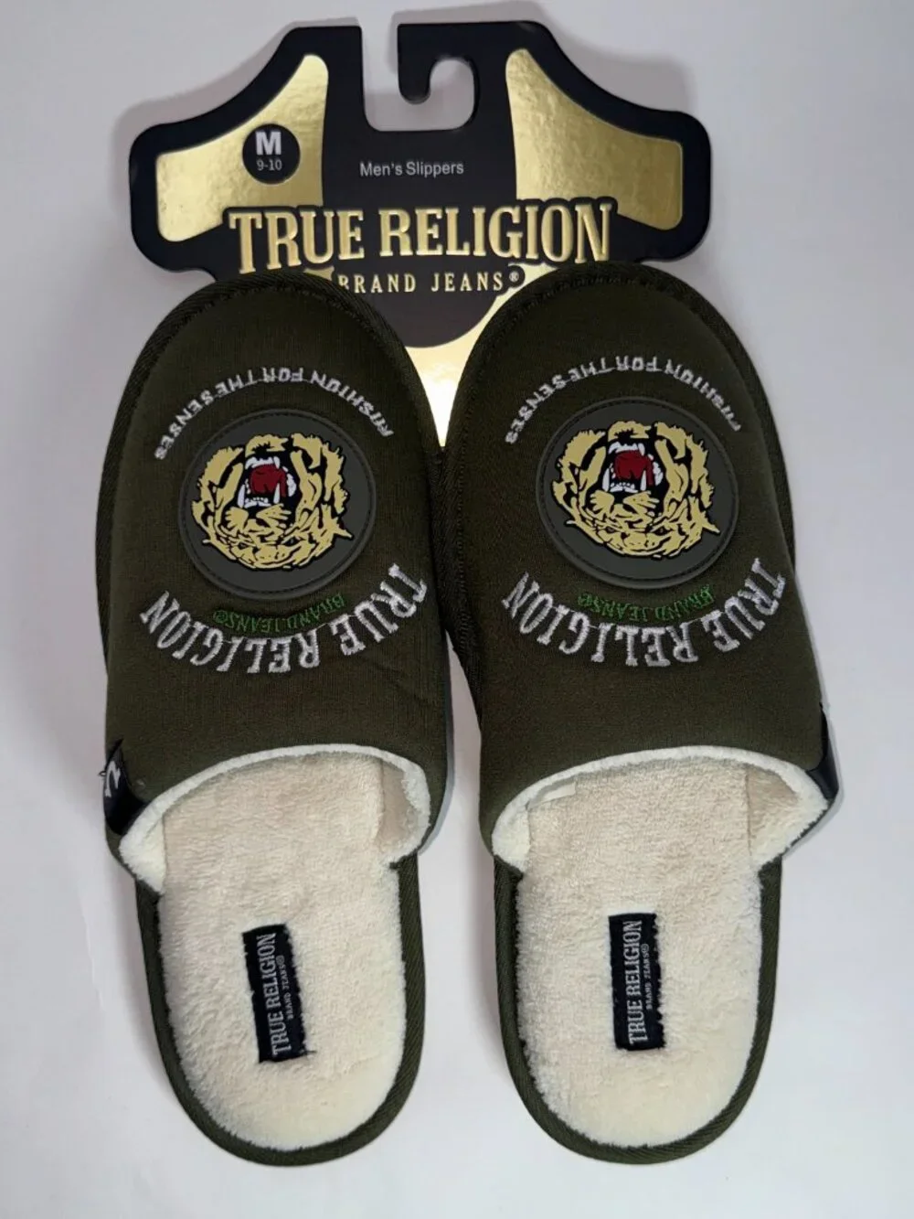 True religon Men's Designer Slippers House Shoes Slides Size 9-10 us